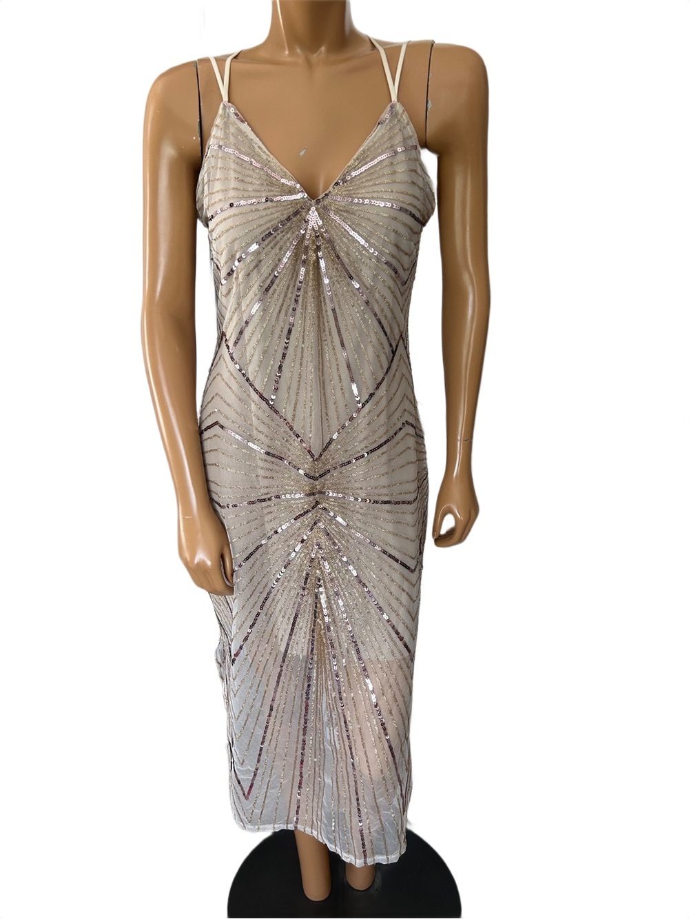 NWT BCBGeneration Champagne Sequin Midi Slip Dress